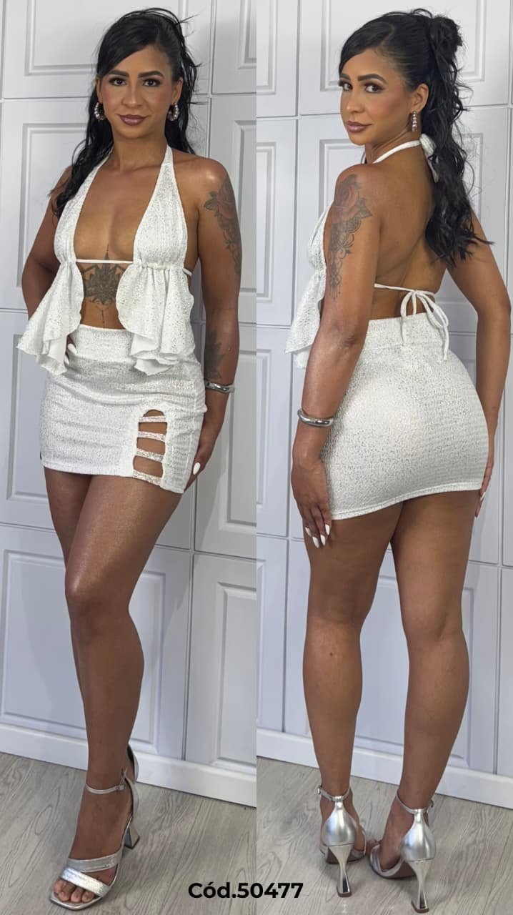 Conjunto top e saia brilhoso. - Imagem 3